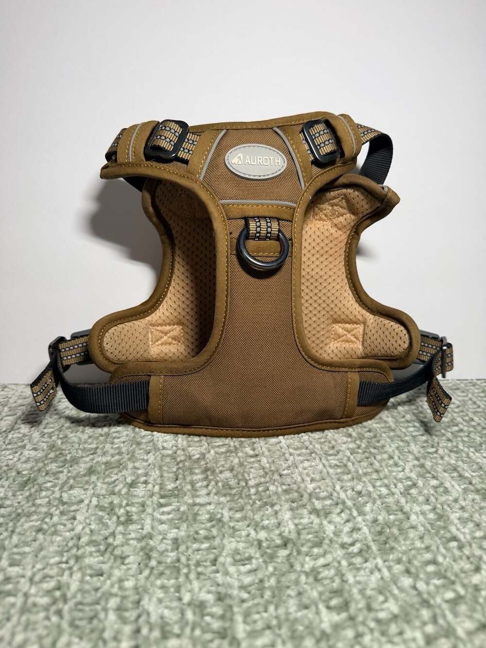 Auroth Tactical Dog Harness with Handle and ID Tag Window, Brown, Size Small